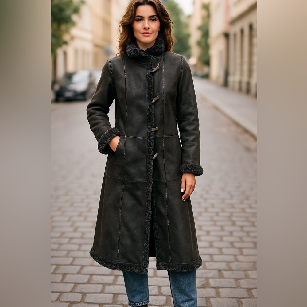 Cindy Spolek Vintage Suede Fur lined Long Coat w/ Matching hat